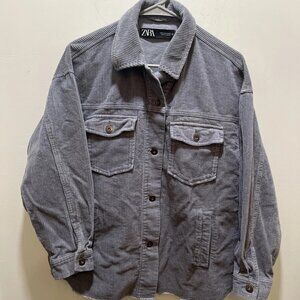 Zara Trucker Jacket Women's Gray Corduroy Button Up Jacket size 28/M